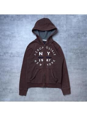 Y2K Aeropostale New York 00s Brown Zip Up Hoodie Jacket